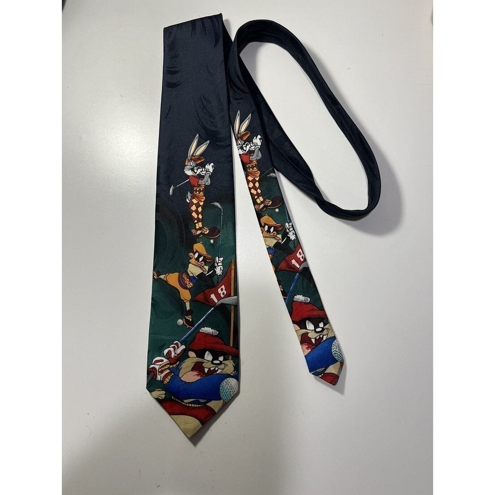 Looney Tunes Mania Vintage 1996 Tie Warner Bros Characters Green
